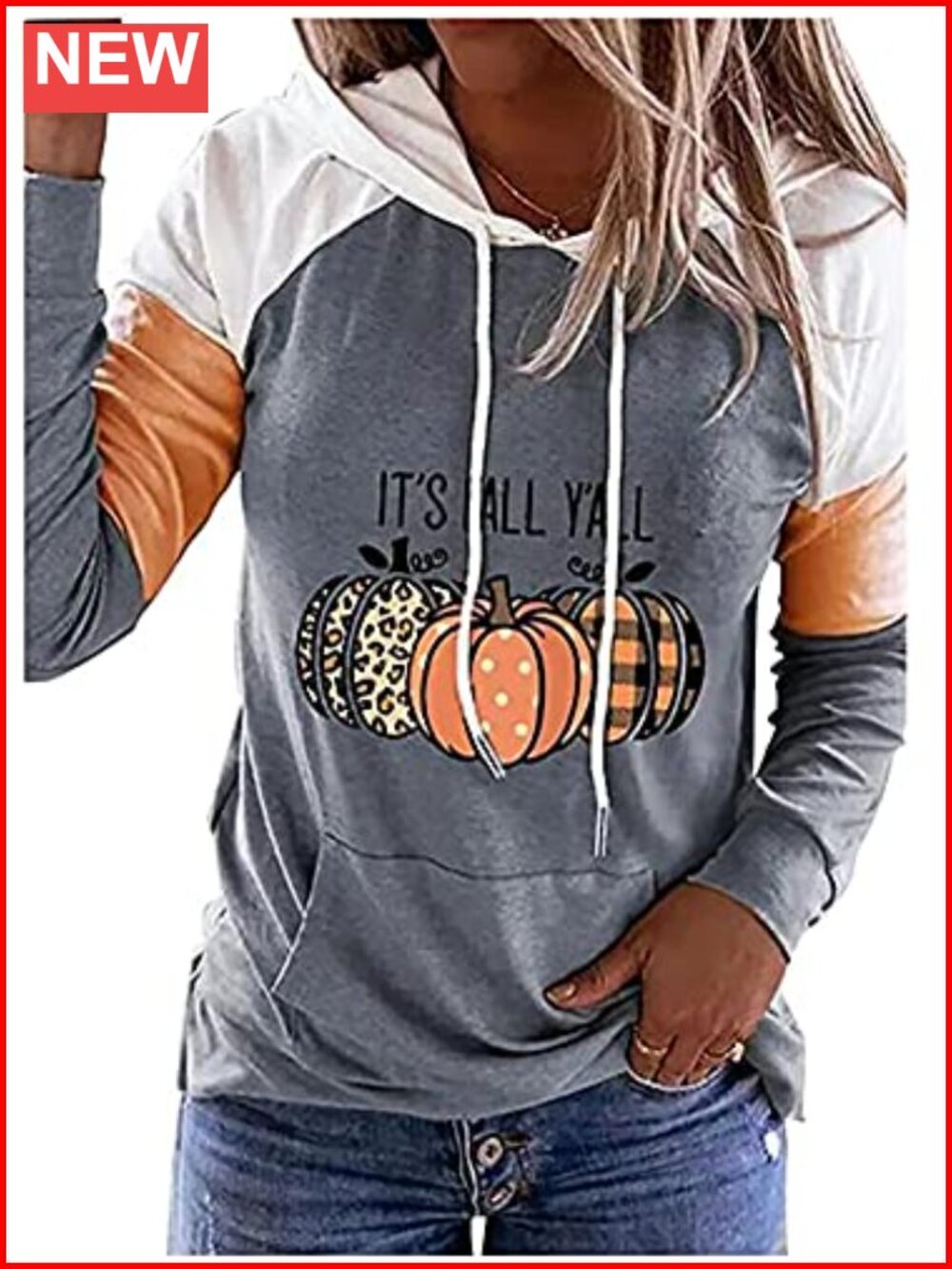 It's Fall Y'all Hoodie Women Thanksgiving Pumpkin Long Sleeve Pullover Top